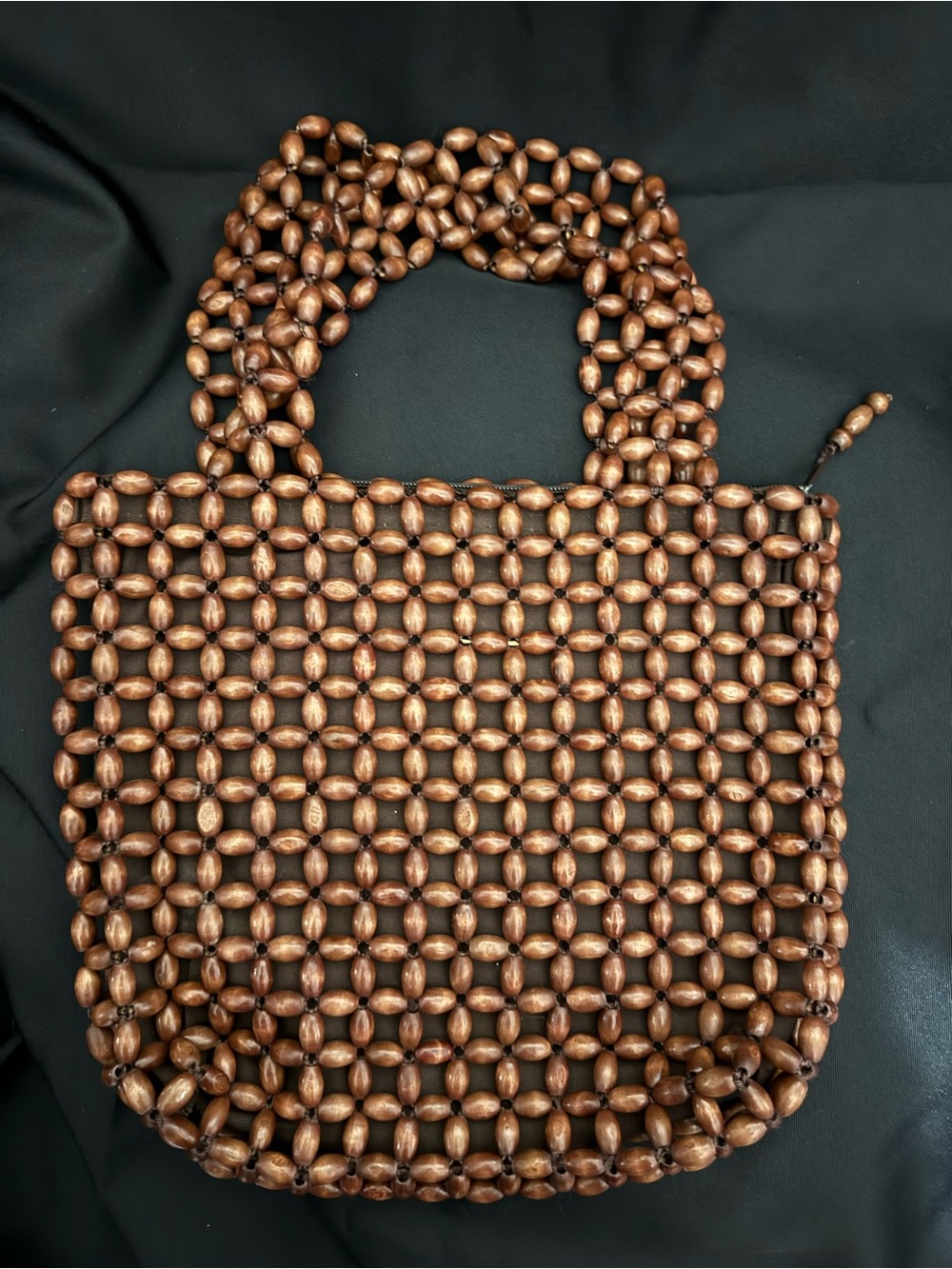 Wood Bead Woven Shoulder Bag in Brown EUC vintage BOHO - Picture 6 of 9